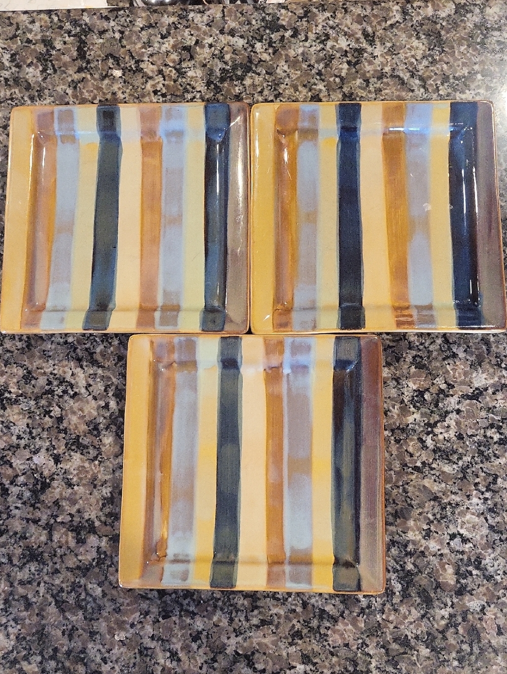 Lot of 3 Tabletops Gallery Striped Ceramic Square Salad Plate hand made stripe